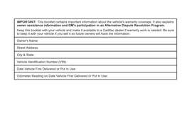 2011 Cadillac STS Warranty Guide