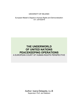 The Underworld of United Nations Peacekeeping Operations a European Court of Human Rights Perspective