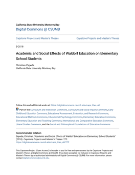 Academic and Social Effects of Waldorf Education on Elementary School Students