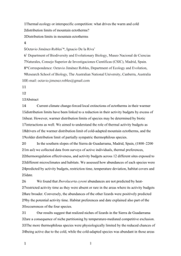 Thermal Ecology Or Interspecific Competition: What Drives the Warm and Cold Distribution Limits of Mountain Ectotherms? Distribu