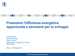 Finanziare L'efficienza Energetica: Opportunità E Strumenti Per Lo Sviluppo