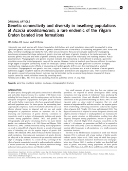 Genetic Connectivity and Diversity in Inselberg Populations of Acacia Woodmaniorum, a Rare Endemic of the Yilgarn Craton Banded Iron Formations