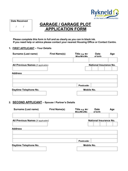 Garage Application Form