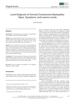 Level Diagnosis of Cervical Compressive Myelopathy: Signs, Symptoms, and Lesions Levels
