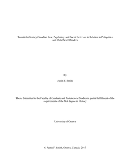 Twentieth-Century Canadian Law, Psychiatry, and Social Activism in Relation to Pedophiles and Child Sex Offenders