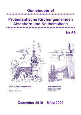 Gemeindebrief ********************************************* Protestantische Kirchengemeinden Alsenborn Und Neuhemsbach *********