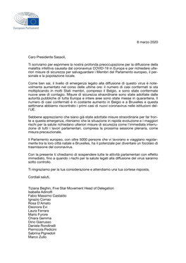 Lettera Sassoli Chiusura Parlamento IT.Pages