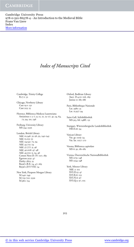 Index of Manuscripts Cited