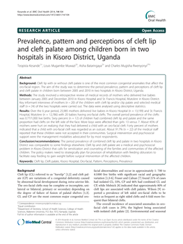 Prevalence, Pattern and Perceptions of Cleft Lip and Cleft Palate Among