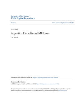 Argentina Defaults on IMF Loan LADB Staff