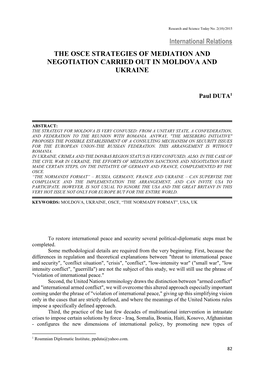 International Relations the OSCE STRATEGIES of MEDIATION and NEGOTIATION CARRIED out in MOLDOVA and UKRAINE