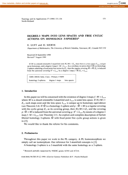 DEGREE-L MAPS INTO LENS SPACES and FREE CYCLIC ACTIONS on HOMOLOGY 3-SPHERES*