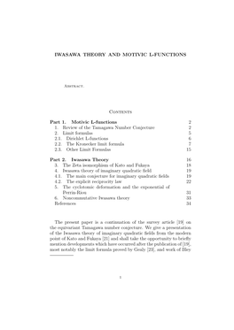 Iwasawa Theory and Motivic L-Functions