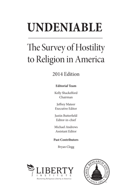 UNDENIABLE the Survey of Hostility to Religion in America