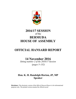 Bermuda House of Assembly Official Hansard Report 14 November 2016 7