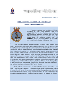 Indian Navy Air Squardon 310 – the 'Cobras' Celebrate