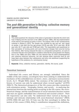 The Post-80S Generation in Beijing: Collective Memory and Generational Identity