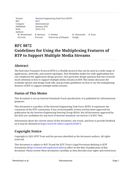 RFC 8872: Guidelines for Using the Multiplexing Features of RTP To