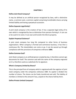 CHAPTER# 1 Define Joint Stock Company?