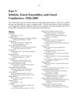 Part V Soloists, Guest Ensembles, and Guest Conductors, 1926-2001