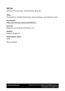 The Evolution of Mate Preferences, Sensory Biases, and Indicator Traits. in H