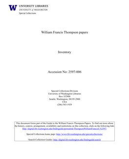 William Francis Thompson Papers File://///Files/Shareddocs/Librarycollections/Manuscriptsarchives/Findaidsi