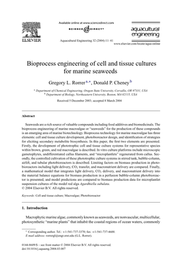 Bioprocess Engineering of Cell and Tissue Cultures for Marine Seaweeds