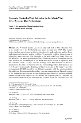 Dynamic Control of Salt Intrusion in the Mark-Vliet River System, the Netherlands