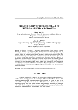 Ethnic Identity of the Borderland of Hungary, Austria and Slovenia