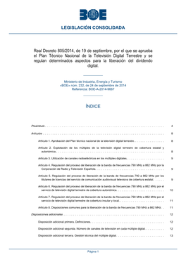 Plan Técnico Nacional De La Televisión Digital Terrestre Y Se Regulan Determinados Aspectos Para La Liberación Del Dividendo Digital