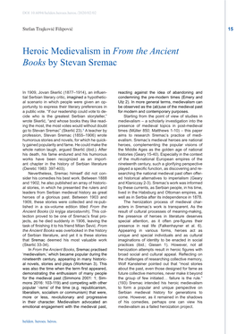 Heroic Medievalism in from the Ancient Books by Stevan Sremac