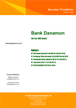 PT Bank Danamon Indonesia Tbk and Subsidiary