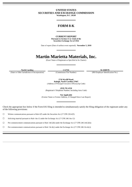 Martin Marietta Materials, Inc. (Exact Name of Registrant As Specified in Its Charter)