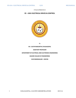 Ee 6361- Electrical Drives & Control Ii/Iii Mechanical