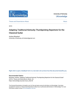 Adapting Traditional Kentucky Thumbpicking Repertoire for the Classical Guitar