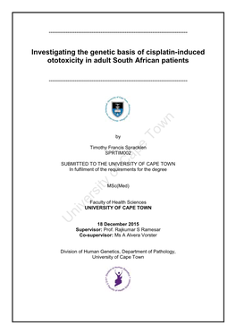 Investigating the Genetic Basis of Cisplatin-Induced Ototoxicity in Adult South African Patients