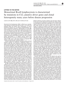 Monoclonal B-Cell Lymphocytosis Is Characterized by Mutations in CLL Putative Driver Genes and Clonal Heterogeneity Many Years Before Disease Progression