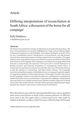 Article Differing Interpretations of Reconciliation in South Africa