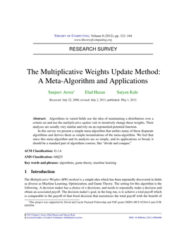 The Multiplicative Weights Update Method: a Meta-Algorithm and Applications