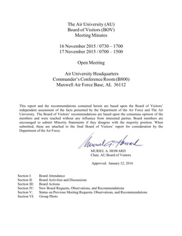 (AU) Board of Visitors (BOV) Meeting Minutes 16 November 2015 / 0730