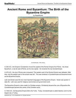 Ancient Rome and Byzantium: the Birth of the Byzantine Empire