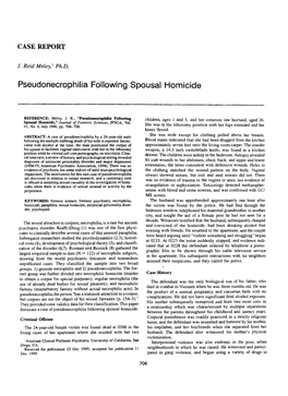 Pseudonecrophilia Following Spousal Homicide