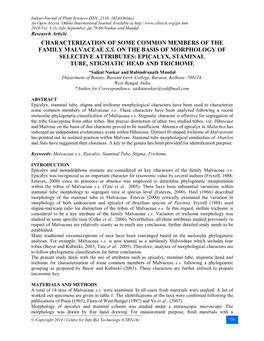 Characterization of Some Common Members of the Family Malvaceae S.S