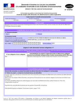 Demande D'examen Au Cas Par Cas Préalable À La Réalisation Éventuelle