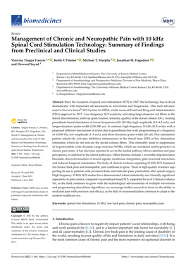 Management of Chronic and Neuropathic Pain with 10 Khz Spinal Cord Stimulation Technology: Summary of Findings from Preclinical and Clinical Studies