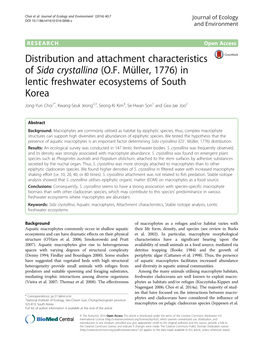 Distribution and Attachment Characteristics of Sida Crystallina (O.F