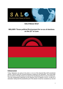 SALO Malawi Brief MALAWI L Tense Political Environment for Re-Run Of