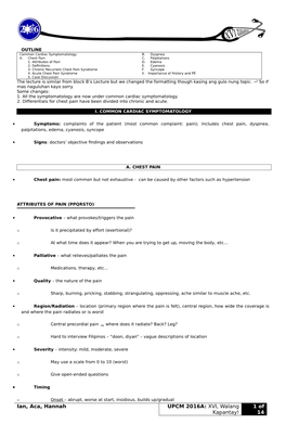 CARDINAL SYMPTOMS of HEART DISEASE Exam 1 | Dr. Donato Marañon | September 24, 2012