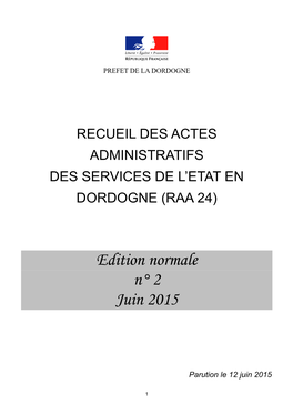 Recueil Des Actes Administratifs Des Services De L'etat En Dordogne