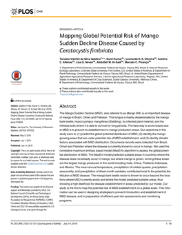 Mapping Global Potential Risk of Mango Sudden Decline Disease Caused by Ceratocystis Fimbriata